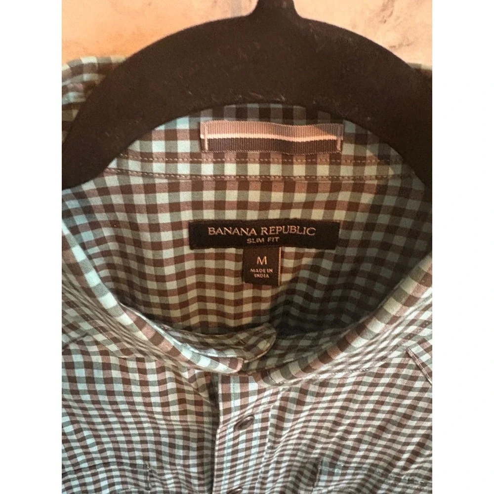 Banana Republic Slim‎ Fit Mens Medium Button Down Shirt Gingham Snap Button